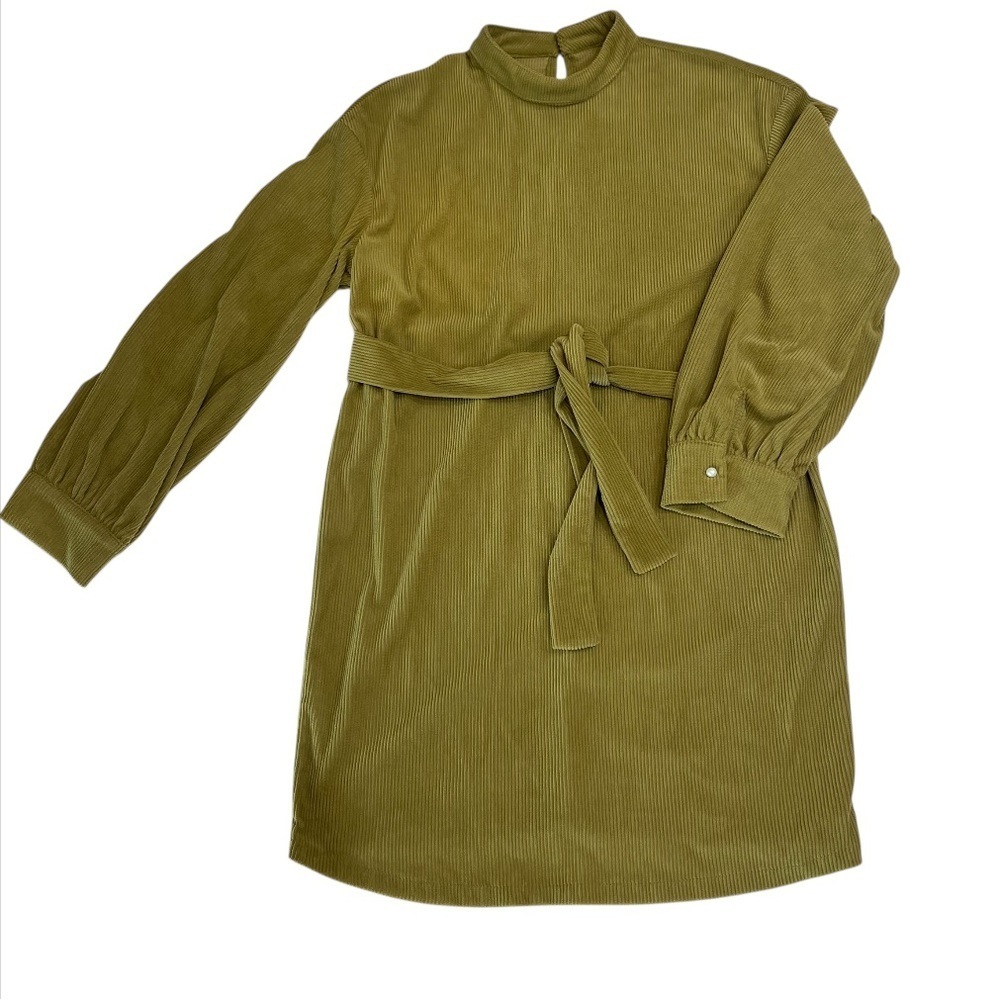 SHEIN Corduroy Mock Neck Belted Long Sleeve Dress Olive Green Size M - Picture 11 of 11